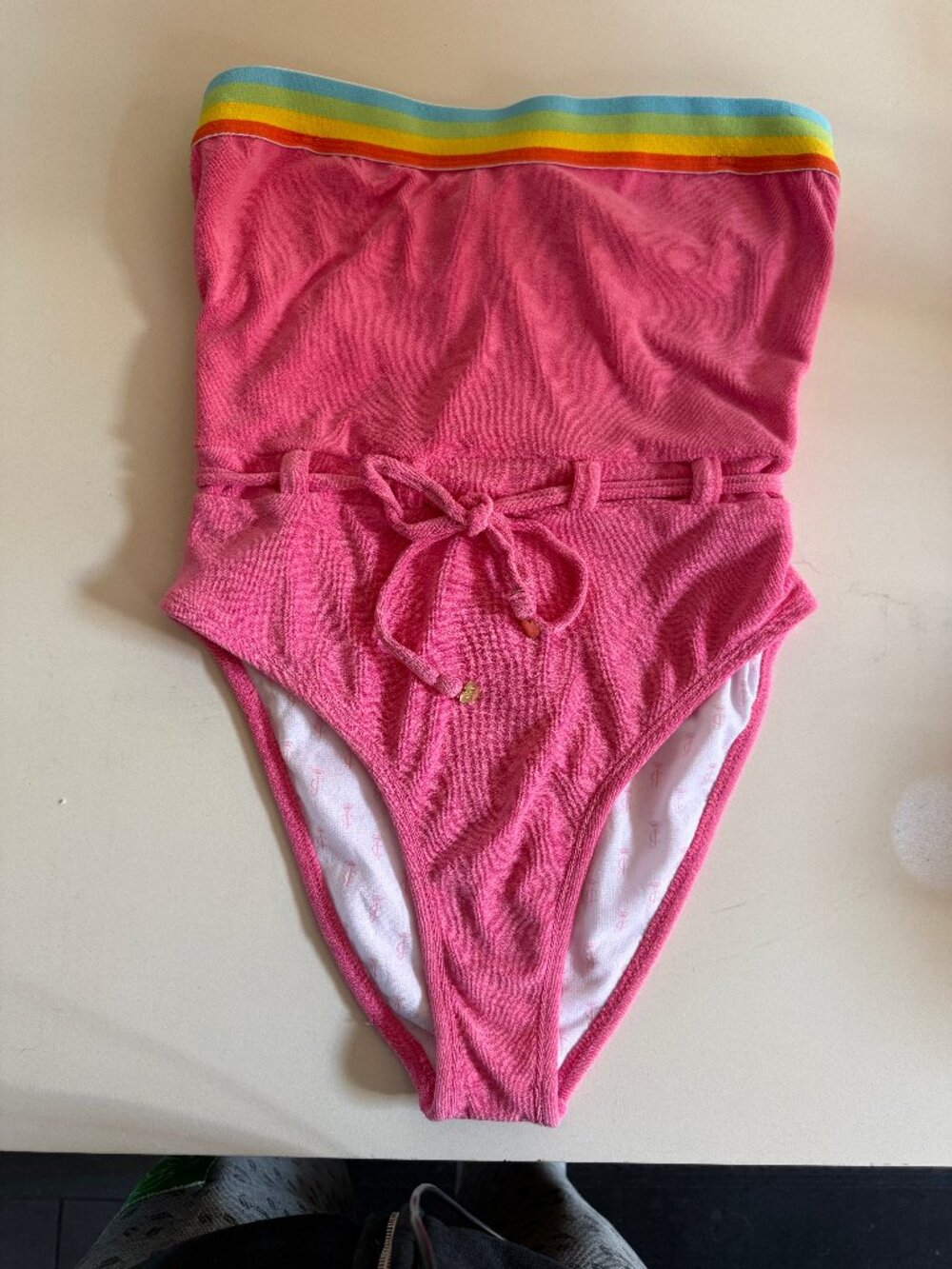Vintage Juicy Couture Black Label Terry Rainbow Strapless Swimsuit Pink Size M